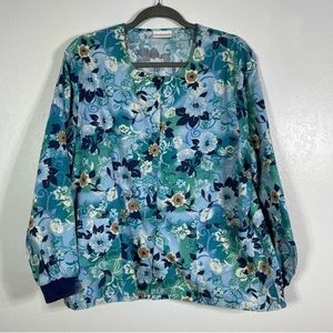 All Heart, Floral Long Sleeve Scrub Top, Similar to a size Large. Excellent cond